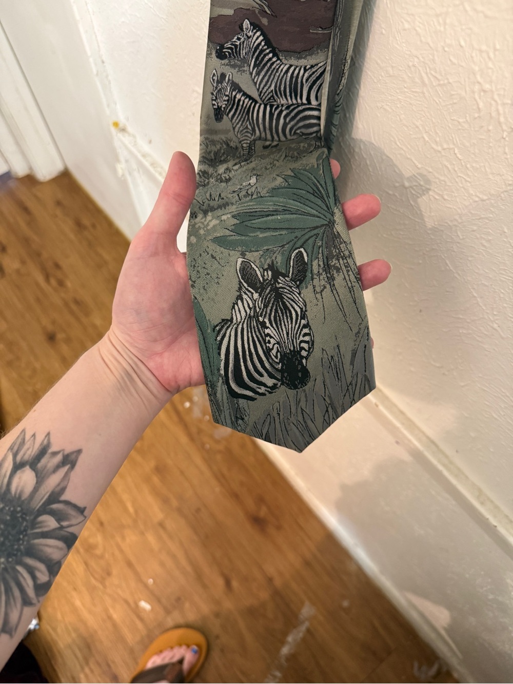 Zebra Motif Green Men's Tie - Unbranded